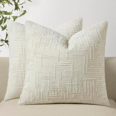 Imagem de Allorry Capas de almofada decorativas para sofá, 66 x 66 cm, conjunto de 2 capas de almofada brancas macias de chenille, com textura neutra boho, para decoração moderna de casa de fazenda, sofá