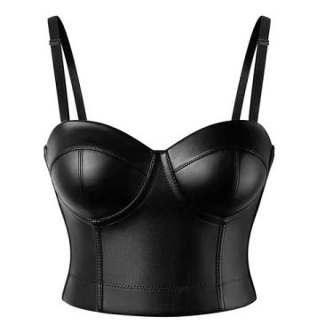 Imagem de Blusa Curta Cropped Corset Top Couro Pu Lycra Bojo Alça - Modas Fagund