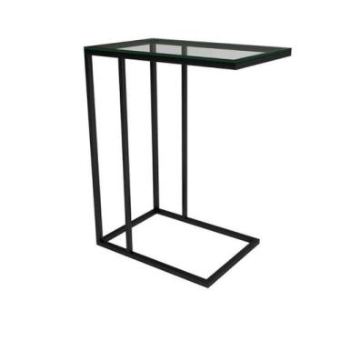 Imagem de Mesa Lateral De Encaixe para Sofá Preto E Tampo de Vidro - convenienza