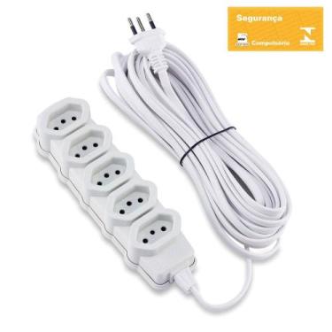 Imagem de Extensão Elétrica Reforçada 10 Metros Tripolar Compact Branca 5p 10a/2