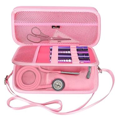 Imagem de Mchoi Estojo para Estetoscópio com Ranhuras, Adequado para Estetoscópio 3M Littmann Classic Iii, Espaço Extra para Curativos Médicos, Tesouras E Caneta de Led, Rosa, Somente Estojo