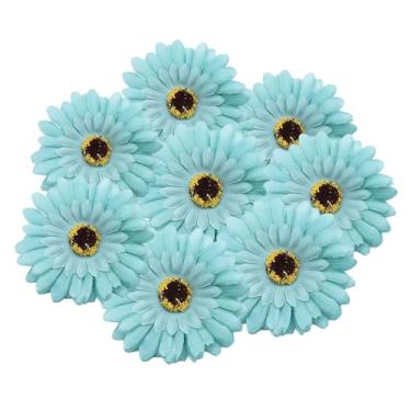 Imagem de Alpertie 50 peças de flores falsas a granel, margaridas artificiais, cabeça de flores gerbera para artesanato, decoração de casamento, decoração de guirlanda DIY (azul, 10 cm)
