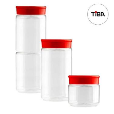 Imagem de Kit Potes Porta Condimentos Temperos Tampa Empilháveis Vermelho 3 Uni 