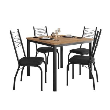 Imagem de Conjunto de Mesa Quadrada com Tampo MDP e 4 Cadeiras Adriana Revestimento Sintético Preto