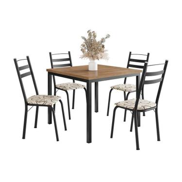 Imagem de Conjunto de Mesa Quadrada com Tampo de MDP Amadeirado e 4 Cadeiras Adriana Revestimento Sintético Cedro e Preto