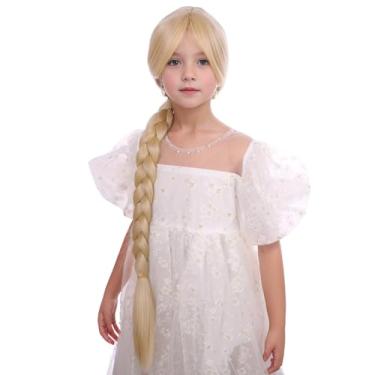 Imagem de Edivd Peruca Longa Loira Trançada Com Rabo De Cavalo Para Meninas, Cosplay Infantil, Sintética Resistente Ao Calor Touca
