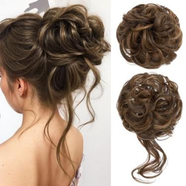 Imagem de CJL HAIR 2 Peças De Cabelo Bagunçado, Coque Ondulado, Cacheado, Sintético, Coque, Scrunchies Falsos, Rabo Cavalo, Extensão Para Mulheres, Chocolate
