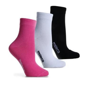 Imagem de Kit Meia Cano Médio Moleca 3 Pares 33-40 Colorido, Preto, Branco, Rosa