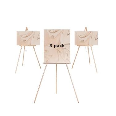 Imagem de DJAR Cavalete De Madeira Com 3 Peças 63" Para Sinalização, Altura Ajustável Uso Duplo, Piso Casamento, Quadro Boas-Vindas, Pôster, Imagem, Foto - Ouro Rosa