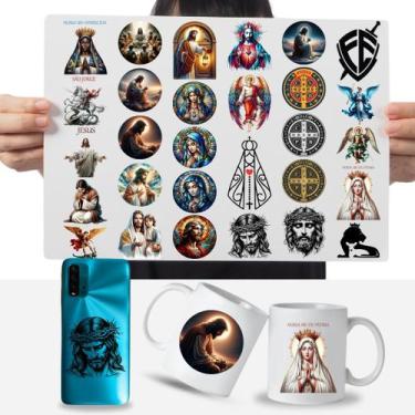 Imagem de Cartela Adesivos Jesus - Maria - Santos Católicos DTF UV - Graviarte