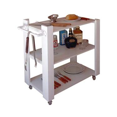 Imagem de Carrinho Bar Adega Mesa Auxiliar de Apoio Churrasqueira Cozinha Sala Multiuso Branco