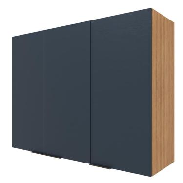 Imagem de Armário Aéreo Bartira Cristal Com 3 Portas, 3 Prateleiras Lâmina De Mel-azul Royal