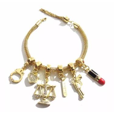 Imagem de Pulseira Algema Coração Advogada Direito Folheado Ouro 18k - Milena Fo