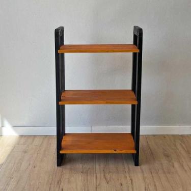 Imagem de Aparador de Madeira Pinus Linea de 3 Prateleiras Slim Carvalho e Preto