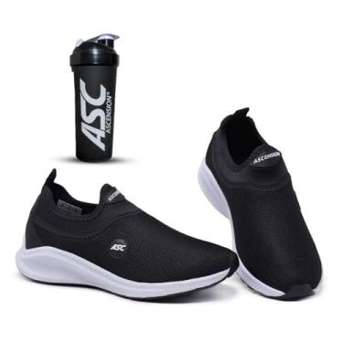 Imagem de Tênis Ortopédico Unissex Tipo Meia Ascension + Coqueteleira Preto e Branco| Calce Fácil, Leve, Confortável – Ideal para Caminhada, Academia e Uso Diário (Preto e Branco, BR, Adulto, Numérico, 33)