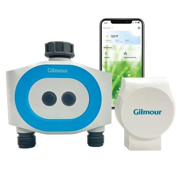 Imagem de Gilmour Temporizador de água inteligente de saída dupla, sistema de irrigação automática WiFi, atraso de chuva, operado por bateria, 2 zonas