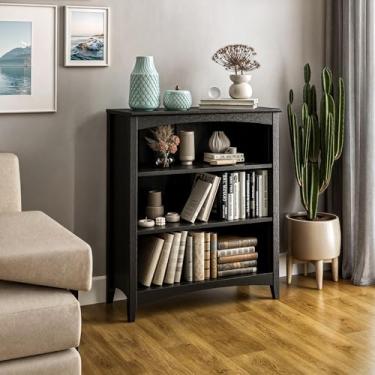 Imagem de Camaflexi Estante estilo coqueteleira com 3 prateleiras/madeira maciça/91 cm de altura/prateleira ajustável/traseira fechada/estante para exibição para sala de estar, quarto, casa e escritório, preta