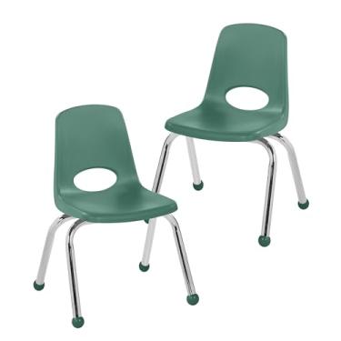 Imagem de Cadeira escolar empilhável de 30,5 cm, assento de estudante empilhável com pernas de aço cromado e deslizadores esféricos; para sala de aula, escola em casa ou espaço de aprendizagem - verde