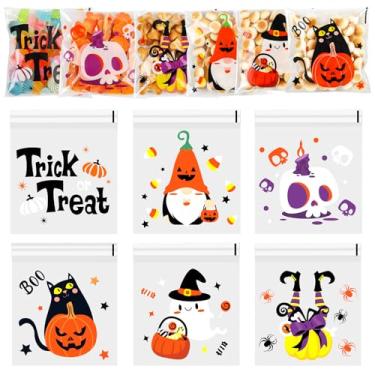 Imagem de FOIMAS 300 unidades de sacos de guloseimas de celofane de Halloween, saco autoadesivo para biscoitos de doces de Halloween, sacos de plástico para lembrancinhas de festa de doces ou travessuras