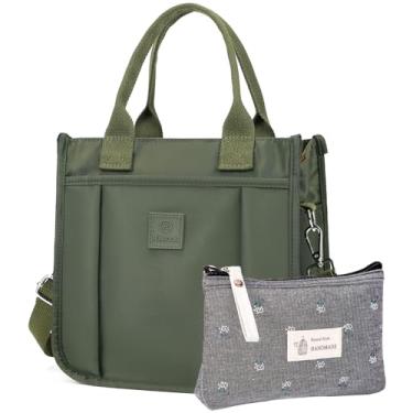 Imagem de RUNSOON Linda bolsa de mão pequena bolsa transversal de nylon com compartimentos bolsos com zíper para mulheres, Verde militar, Small