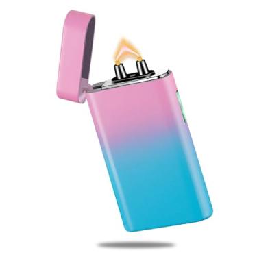 Imagem de RSBYE Isqueiro elétrico, USB C, recarregável, plasma, de alta potência, à prova de vento, acendedor de chamas para velas, acampamento e uso diário (rosa e azul)