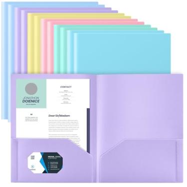 Imagem de Gueevin 12 pastas de plástico com bolsos para fichário de 3 anéis, pasta de volta às aulas com dois bolsos, tamanho carta, suporte de cartão de visita escolar resistente para escritório em casa, 28 x