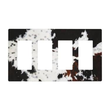 Imagem de Marrom Cheetah Cow Fur Print 4 Gang Quad Rocker/GFCI/Decorator Light Switch Cover Plate Decorative Electric Face Plate Decorativa Switchplate Screwless