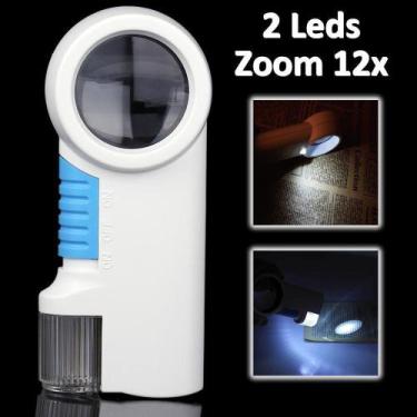 Imagem de Lupa de Mão Com Luz 2 Leds com lanterna amplicação 12X CBRN01606 - COM