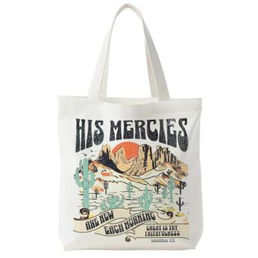 Imagem de Supwhd Sacola cristã, presentes cristãos para mulheres, bolsas de lona cristãs para mulheres, sacolas de compras reutilizáveis, His Mercies Are New Every Morning, One Size