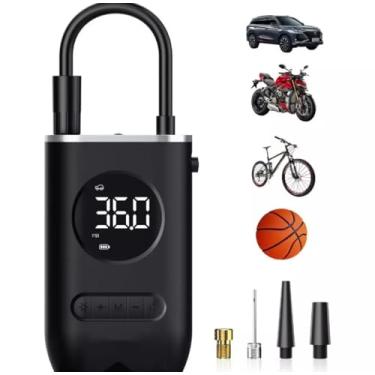 Imagem de Mini Compressor de Ar Digital Portátil, Inflador Elétrico com Display LED, Bomba de Ar para Pneus de Moto, Carro, Bicicleta, Bolas, Bateria de 2000 mAh com diversos modos predefinido.