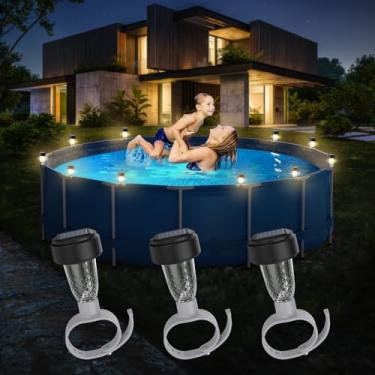Imagem de VICHTOP Luzes solares de piscina – Pacote com 3, luzes de piscina para piscinas acima do solo emolduradas, acessórios de decoração de cerca de piscina externa, luzes solares de LED à prova d'água
