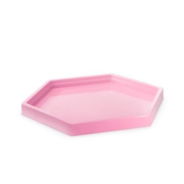 Imagem de Bandeja Sextavada Decorativa 22cm Acrílico Festas Decoração 1 Unidade (ROSA CLARO)