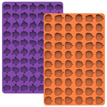 Imagem de Mini moldes de goma de Halloween, conjunto de 2, molde de silicone de bandeja fantasma de abóbora para doces de biscoito de geleia de chocolate, moldes de petiscos para cães de estimação, laranja e