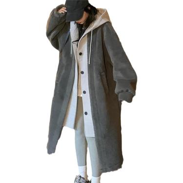 Imagem de Casaco Com Capuz De Lã De Carneiro Falso De 2 Camadas, Moda Feminina De Inverno Espessado Quente Longo Corta-vento, Gray, L
