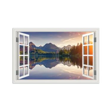 Imagem de Quadro de Parede Janela Falsa-Paisagens Impressões em Tela-Montanha Árvore Lago-Natureza Pinturas Decoração 30x50cm-12x19in Sem Moldura