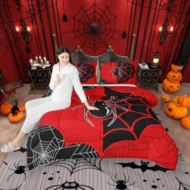 Imagem de Conjunto de edredom infantil de aranha preta, tamanho Queen, teia de aranha aracnídea, inseto, animais, decoração de quarto para meninos, meninas, mulheres, homens, edredom de plumas, edredom moderno