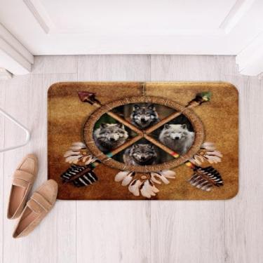 Imagem de Feelyou Tapete de porta de lã macia lobo vaqueiro oeste selvagem tapete de banho antiderrapante para crianças adolescentes adultos marrom poliéster tapete de banho vida selvagem banheiro chão interior