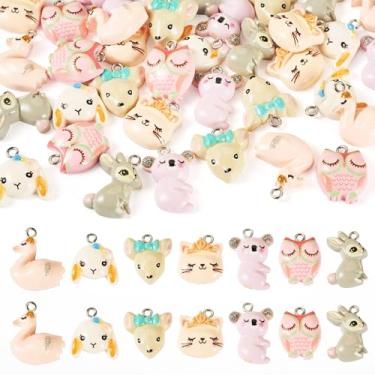 Imagem de KISSITTY 35 pingentes opacos de resina com argolas de ferro em tom de platina, resina colorida, fofo, imitação de animal de desenho animado, pingentes para colar faça você mesmo, pulseira, brinco