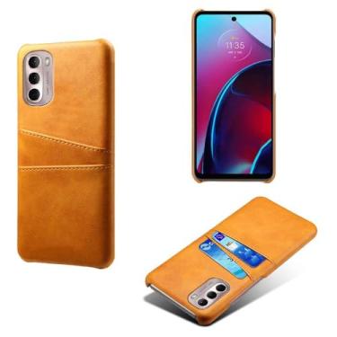 Imagem de Capas Compatível com MOTO G Stylus 2022,Caso de couro PU-Tampa de telefone a prova de choque com 2 slots de cartão,Proteção anti-impressão digital e anti-gota-Yellow