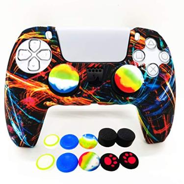 Imagem de Capa para controle de PS5, capa de silicone para PlayStation 5, protetor antiderrapante com 10 tampas de joysticks de polegar (fogos de artifício)