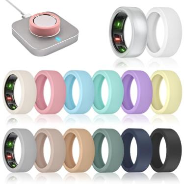 Imagem de sylacor Pacote com 14 capas de anel compatíveis com Oura Ring Gen 4/Gen 3 Horizon/Gen 3 Heritage, capa de anel de silicone ultrafina antiarranhões para mulheres e homens, suporta carregamento com capa