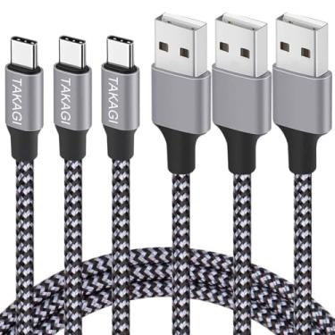 Imagem de Cabo USB para USB C TAKAGI (pacote com 3 unidades), cabo USB A para tipo C, carregamento rápido, nylon trançado, sincronização de dados, cabo carregador USB C para iPhone 16 Pro Max/16 Plus/15 Pro Max