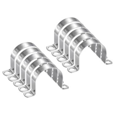 Imagem de HARFINGTON 10 braçadeiras de conduíte de 60 mm de 60 mm, braçadeira de tubo M60 U, correia rígida de aço inoxidável, suporte em forma de U com dois furos para cabo de fio de mangueira de tubo, grosso