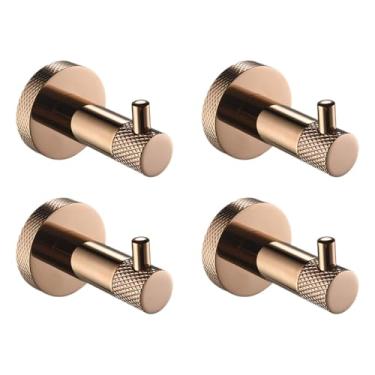 Imagem de Conjunto de banheiro em aço inoxidável 304 ouro rosa - barra de toalha e suporte para papel higiênico - kit completo para montagem em parede, 4 ganchos para roupão
