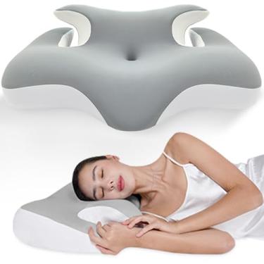 Imagem de Travesseiro ergonômico cervical para alívio da dor no pescoço e ombro, contorno de espuma viscoelástica para dormir, essencial para dormir, apneia lateral, estômago e costas