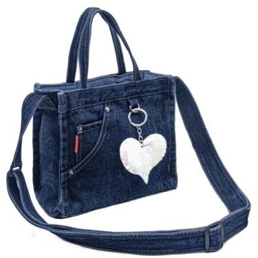 Imagem de SoonerCozer Bolsa tiracolo jeans moderna pequena bolsa Hobo elegante bolsa sacola feminina, Azul escuro, Small