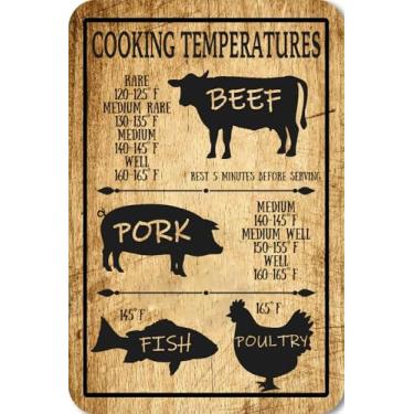 Imagem de Placa de metal vintage de estanho para cozinha interna de carne, tabela de temperaturas, medição, decoração de conversão para cozinha 20 × 30 cm
