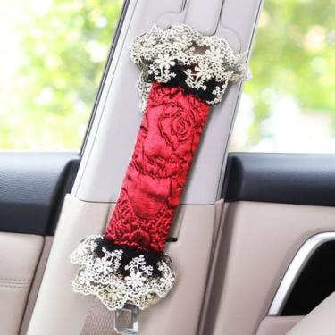 Imagem de MINGZAIQIPEI Carro bonito estilo figura de renda vermelha auto acessórios interiores quatro estações ajuste universal maioria dos carros SUV (2 peças ombreira)