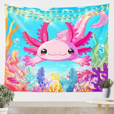 Imagem de Feelyou Tapeçaria de Axolote com Impressão 3D de Desenho Animado Bonito Oceano Animal Tapeçaria de Parede para Crianças Meninos Meninas Mundo Submarino Tapeçaria de Parede Salamandra Arte de Parede