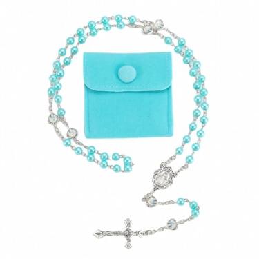 Imagem de 1 colar de contas de pérolas de vidro com epóxi milagroso coração contas de metal rosário pacote em saco de presente de veludo com joia Rosary Pray, 50cm, Zinco, Sem Pedra Preciosa